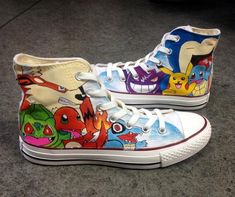 Pokemon Converse, Skateboard Room, Shoes Painting, Painting Shoes, Fairy Design, Converse Custom, Shoes Ideas