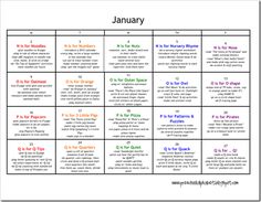 a printable calendar for the month of january with words and pictures on each page