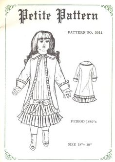 the pattern for a doll's dress and coat is shown in black and white