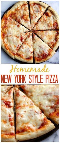 the homemade new york style pizza is cut into eight slices and ready to be eaten