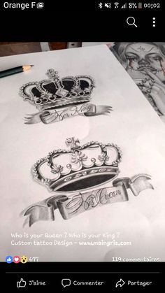 a drawing of two crowns on top of a piece of paper next to each other