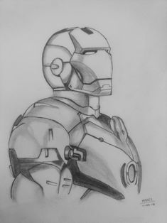 a drawing of a man wearing a helmet