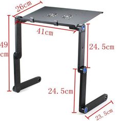 the adjustable laptop desk is shown with measurements