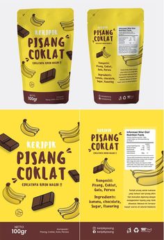 the packaging design is designed to look like chocolate, bananas and other things that are on display