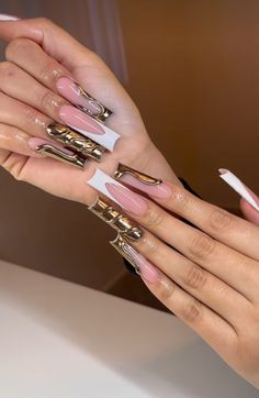 White And Gold Birthday Nails, Nail Inspo Coffin Long, Nail Inspo Square Long, Elegant Long Nails, Really Long Nails, Black Acrylic Nail Designs, Money Nails, Black Acrylic Nails, Long Acrylic Nail Designs