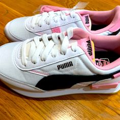 Brand New As Shown Puma Sneakers Exclusive Collaboration Collection With Von Dutch. Comes With Extra Set Of Pink Laces. Size Is 5.5. Shoes Are Classic Puma Style, Super Comfy And You Can Wear With Anything! No Longer Sold In Stores Or Online. Excl Curl Rare Hard To Find Anywhere Sold Out. Von Dutch, Puma Sneakers, Pumas Shoes, Black Sneakers, Sneaker Brands, Pink Lace, Pink Black, Athletic Shoes, Black Pink