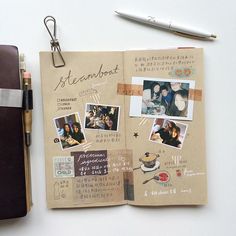 an open notebook with pictures and writing on it