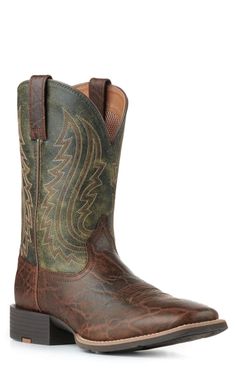 Ariat Men's Sport Big Country Green and Mahogany Elephant Print Wide Square Toe Cowboy Boots Rugged Sports Boots With Cushioned Footbed, Rugged Brown Sports Boots, Brown Functional Sports Boots, Functional Brown Sports Boots, Functional Brown Boots With Cushioned Footbed, Square Toe Cowboy Boots, Buckaroo Boots, Alligator Boots, Cowboy Boots Square Toe