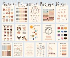 a large poster with many different types of stickers on it's sides and the words, educational posters 16 set