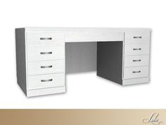 a white desk with five drawers on it