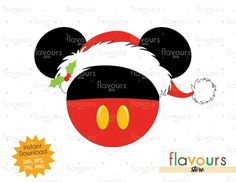 mickey mouse head with santa claus's hat and holly berries on it, svt file