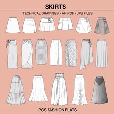 the technical drawings of skirts for sewing