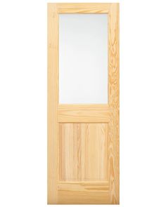 a wooden door with a mirror on the front and side paneled in light wood