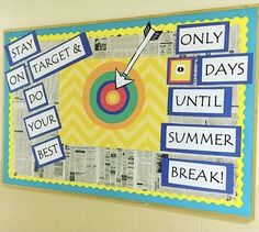 a bulletin board with words and pictures on it that say stay target & do your best