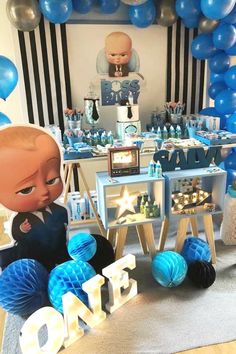 The movie and tv show Boss Baby is so much fun, and the perfect choice if you have your own little boss around the house. It's an awesome theme for a boy's 1st birthday. Make sure you decorate your party with some Boss Baby party decorations! See more party ideas and share yours at CatchMyParty.com Bos Baby, Baby Boy Birthday Themes, Baby Party Themes, Baby Birthday Party Theme, Mickey Mouse Cupcakes, Candy Tables, Boys First Birthday Party Ideas, Boys 1st Birthday Party Ideas