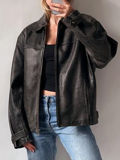 90s Womens Vintage Oversized Jacket, Women Casual Wear Genuine Leather Jacket 🌸The TOWNOFLEATHER soft and supple leather will mold to your body over time, providing a comfortable and personalized fit that you'll love.  **Please Make Sure** This is a modern fit jacket, so please refer to our size chart in the image gallery to ensure it fits properly.  For example, if your chest measurement is 37 to 38 Inches then select size "Medium" 🌸Express yourself in our 90's inspired oversized retro leathe Timeless Leather Jacket, Straight Leather Jacket, Faded Leather Jacket, Mango Leather Jacket, Okokok Girl, Elsa Style, Vintage Biker Jacket, Leather Jacket Women, Fall Winter Jacket