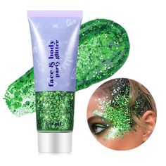 PRICES MAY VARY. Green Glitter Holographic Effect:This chunky glitter blends with plenty of different shapes and sizes of chunky and fine glitters in a gel base,great for a metallic coverage wtih a holographic effect.The mermaid sequin glitters have vibrant color,which shows up as an ultra-reflective and shiny sparking shimmer smear. Easy-on,easy-off:Has a stick adhesive,goes on smoothly with a quick swipe of a finger or brush after easy squeezing out.Can be applied over face paint designs or bo Face Glitter Makeup, Green Face Paint, Mardi Gras Makeup, Nails Festival, Glitter Face Paint, Holographic Accessories, Face Glitter, Glitter Accessories, Body Shimmer