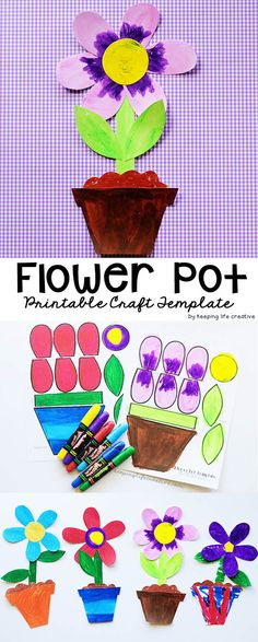 flower pot printable craft for kids to make with crayons and colored paper