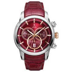 Allurez Men's Swiss Chronograph Burgundy Dial Luminous Leather Watch Colored Diamond Jewelry, Mens Rose Gold Watch, Stylish Watches Men, Army Watches, Gold Watches, Mens Chronograph, Jewelry Mens, Mens Sport Watches, Chronograph Watch Men