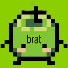 an old computer game character with the word bratt on it's face in front of a green background