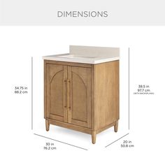 an image of a bathroom vanity with measurements for the top and bottom part of it