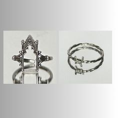 Gothic themed stainless steel rings. Choose from Gothic Arch with trefoil cutout in antique silver.  Arch ring is adjustable fitting sizes 6 to 8 or twisted silver band with barb in size 7. Get your goth glam on. This listing is for one ring. Thanks for stopping by. Adjustable Gothic Stainless Steel Rings, Adjustable Silver Gothic Rings, Medieval Silver Metal Rings, Medieval Style Silver Metal Rings, Gothic Style Nickel-free Metal Rings, Gothic Style Nickel Free Metal Rings, Nickel Free Gothic Metal Rings, Nickel-free Gothic Metal Rings, Gothic Arch