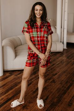 Women's Custom Satin Plaid pajamas – Spikes and Seams Red Cotton Lounging Sets, Red Cotton Sleepwear Sets, Red Short Sleeve Sleepwear For Sleepover, Fitted Christmas Sleepwear For Loungewear, Red Cotton Sleepwear For Home, Red Short Sleeve Sleepwear For Bedtime, Red Cotton Short Sleeve Sleepwear, Red Cotton Sleepwear With Short Sleeves, Red Relaxed Fit Sleepwear For Pajama Party