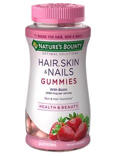 Delicious strawberry flavored gummySkin & Hair Nutrients* with Antioxidants Vitamin C & EMade with Natural Colors & Flavors Nature's Bounty® Optimal Solutions® Hair, Skin & Nails Gummies provides you with the vital nutrients your body needs to support your natural beauty from within. Vitamin E and Vitamin C are antioxidants. Vitamin E contributes to skin health, and Vitamin C is involved in collagen production and formation, which forms the basis for vibrant skin. Biotin helps to Nature's Bounty Hair Skin And Nails, Hair Skin Nails Gummies, Best Hair Growth Vitamins, Hair Skin Nails Vitamins, Hair And Nails Vitamins, Vitamins For Healthy Hair, Hair Nutrients, Nail Vitamins, Hair Skin And Nails