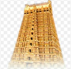 an ornate golden tower in india with white background