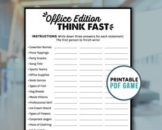 a printable worksheet with the words, think fast and instructions for writing