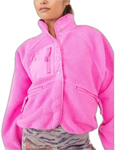 Trendy Fleece Jacket With Pockets, Trendy Relaxed Fit Fleece Outerwear, Trendy Fleece Jacket For Cold Weather, Trendy Outdoor Fleece Jacket, Trendy Long Sleeve Outdoor Fleece Jacket, Casual Pink Fleece Jacket For Outdoor Activities, Cozy Fit Outerwear With Pockets For Streetwear, Fp Movement, Athletic Wear