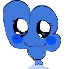 a blue cartoon character with big eyes