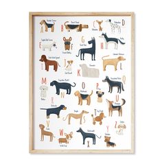 a wooden frame with dogs on it and the letter d in different colors, sizes and font