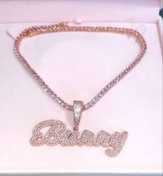 Rose Gold Pink CZ stones #jewelry #rosegold #giftideas Luxury Pink Baguette Diamond Jewelry, Baguette Chain, Necklaces Collection, Rose Gold Square, Baguette Necklace, Stones Jewelry, Rose Gold Pink, Custom Name Necklace, Custom Necklace