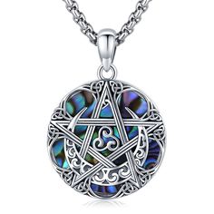 PRICES MAY VARY. Design -- The pentagram, the Celtic symbol and the moon are important symbols of ancient religious culture. We put them together into a necklace, which represents the blessings of hope, health, good luck and protection. Material -- Pentagram pendants are made of S925 Sterling Silver and Abalone Shell, stainless steel chain, lead-free, nickel-free, tarnish-resistant, skin-friendly, long term wear. Size -- Pentacle pendant size is 25*33mm (0.99*1.30 in). Chain Length: 20"+2" exten Moon Goddess Necklace, Pagan Necklace, Wiccan Necklace, Pentagram Necklace, Spiritual Necklace, Triple Moon Goddess, Pentagram Pendant, Celtic Necklace, Moon Phases Necklace