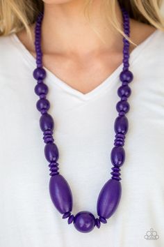 A variety of purple wooden beads are threaded along a brown string draped across the chest for a summery flair. Sold as one individual necklace. Includes one pair of matching earrings. P2ST-PRXX-041XX Paparazzi Necklaces, Yellow Wood, Bling Necklace, Purple Necklace, Earrings Purple, Wooden Necklace, Wood Necklace, Summer Necklace, Paparazzi Accessories