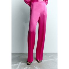 Nwt Zara Fuchsia Palazzo Pants High-Waist Trousers With An Elastic Waistband At The Back. Front Pockets And False Back Welt Pocket. Fuchsia | 8267/309 Size Xs New With Tags B26 Elegant Pink Bottoms With Elastic Waistband, Elegant Pink Pants With Elastic Waistband, Fitted Pink Pants With Elastic Waistband, Pink Straight Leg Pants With Elastic Waistband, Pink Straight Pants With Elastic Waistband, Formal Pink Long Pants, Pink Wide Leg Full-length Pants For Party, Pink Wide Leg Full Length Pants For Party, Pink Wide Leg Party Pants Full Length