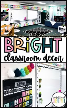 bright classroom decor with the words bright written in black, white and green on it