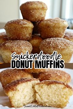 a pile of sugared donuts sitting on top of a white plate