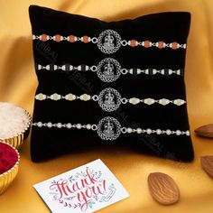 Metal-925 sterling silver. Item type-Rakhi Bracelet. Length-6 inches.to 9 inches (select you size from the option ) Weight-6.500 to 8.0 grams.(weight will be vary as per length) Centrepiece size-1.6cm beads size-4 mm to 5 mm approx. Stamped-925. Thank You and Happy Shopping! Diwali Gift Bracelets With Motifs, Motif Bracelets For Diwali Gift, Traditional White Bracelets For Puja, Festive Bracelets With Motifs For Gift, Festive Bracelets With Motifs As Gifts, White Bracelets For Puja And Festive Occasions, White Bracelets For Puja And Festivals, Festive Motif Bracelets Perfect For Gifts, Temple Jewelry Bracelets With Motifs For Puja