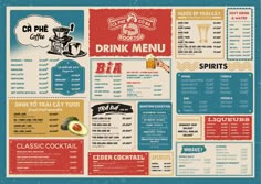 a menu with different types of drinks on it