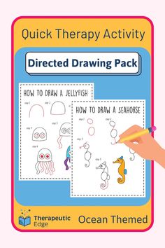 Directed Drawing Pack | The Therapeutic Edge | Directed or guided drawing is a great way for occupational therapists to help students increase creativity and improve fine motor skills.  This is a great, ocean themed,  no-prep therapy activity perfect for pediatric therapists, homeschool, and educators alike!  | Shop now! Drawing Activity, Q Tip Painting, Therapy Activity, Pediatric Occupational Therapy, Drawing Prompts, Directed Drawing, Increase Creativity