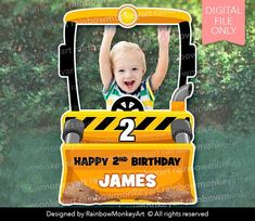 a birthday card for a construction worker with the name happy 2nd birthday james on it