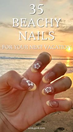 This post has 35 Summer Beach Nail Ideas. From cute little seashells to blue waves and turtles there will surely be some amazing nail inspo for your next summer vacation manicure!