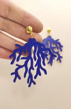 Branch Earrings, Acrylic Paint On Wood, Hand Painted Gifts, Laser Cut Earrings, Blue Coral, Coral Earrings, 3d Laser, Earrings Elegant, Acrylic Jewellery