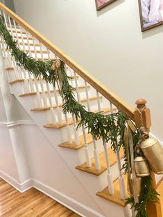 christmas garland on the banister and stairs