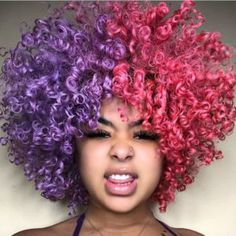 Wax Ideas, College Hair, Half And Half Hair, Dyed Curly Hair, Split Dyed Hair, Temporary Hair Dye, Coloured Hair, Split Hair, Dye Ideas