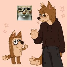 a drawing of a cat and a dog standing next to each other with glasses on