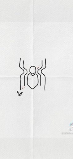 a spider drawn on top of a white sheet with a butterfly flying by it's side