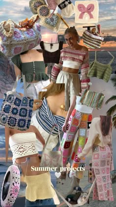 a collage of crochet and knitted clothing with the words summer projects written below it